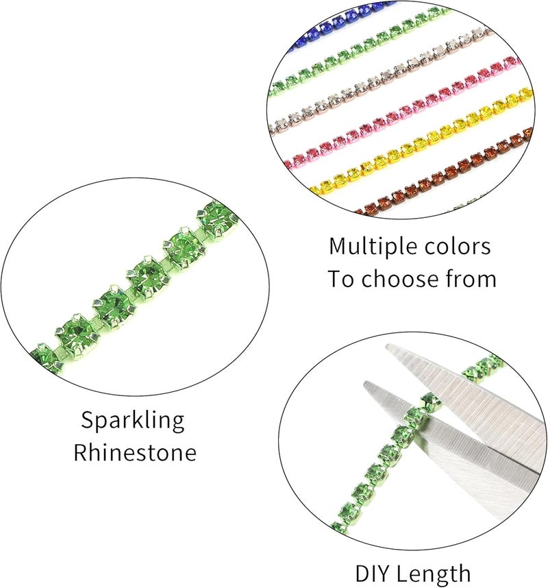 Rytenz 10 Yards 3 MM Rhinestone Chain Trim Crystal Rhinestone Close Chain Trim for Sewing Crafts, DIY Decoration, Jewelry, Clothing, Shoes (Light Green), DY-AX-001 - Image 3